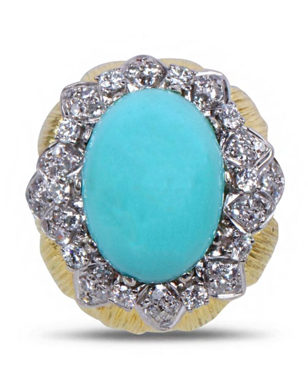 Turquoise and Diamond Flower Ring Sale