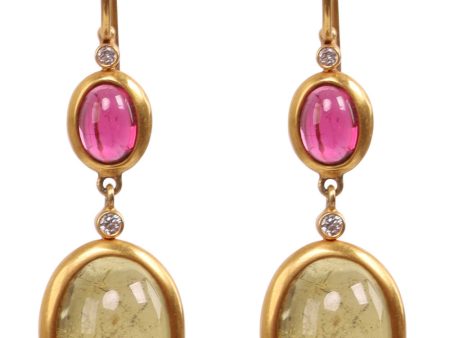 Yellow Tourmaline and Rubellite Drop Earrings Cheap