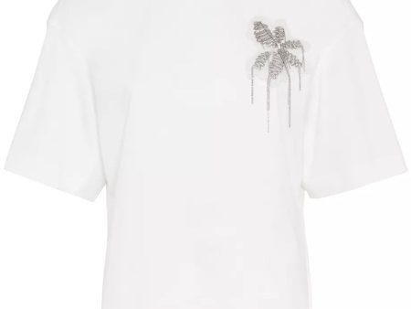 White Jersey Monili Flower Embellished T-Shirt Fashion