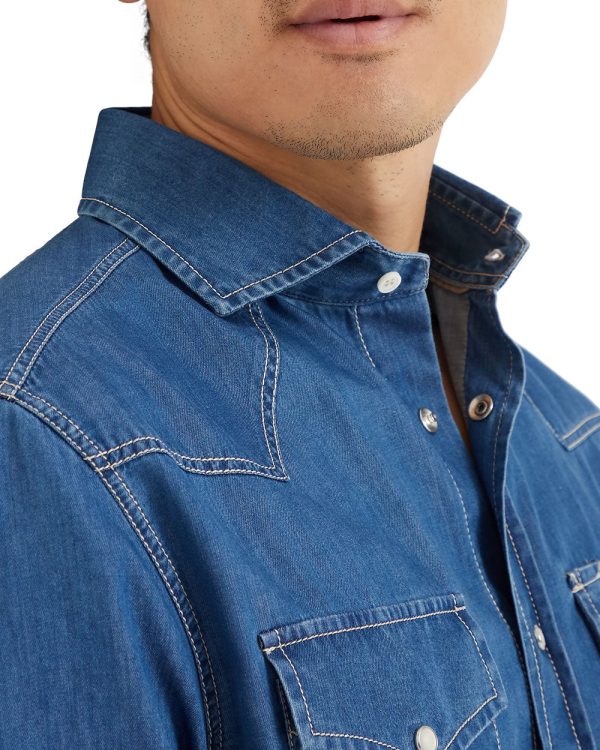 Blue Denim Western Sportshirt Fashion