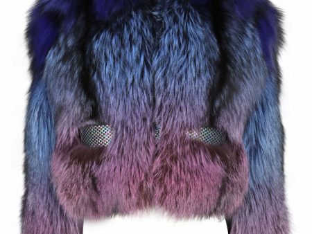 Genuine Fur Bomber Jacket in Blue and Purple Fashion