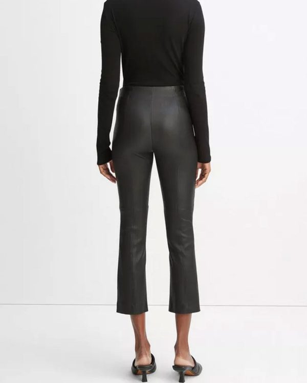 Black Stretch Leather Cropped Flare Supply