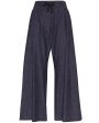 Blue Denim Elastic Waist Wide Leg Pant For Discount