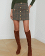 Tan and Teal Plaid Zander Button Mini Skirt For Discount