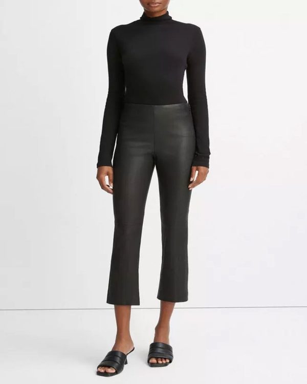 Black Stretch Leather Cropped Flare Supply