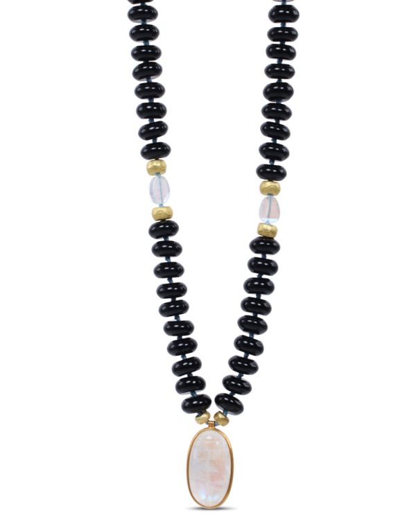 Black Onyx and Rainbow Moonstone Scarab Pendant Necklace Online Hot Sale