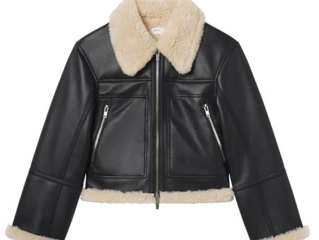 Black and Champagne Avery Shearling Jacket on Sale