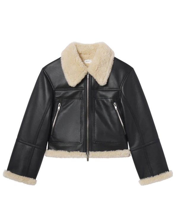 Black and Champagne Avery Shearling Jacket on Sale