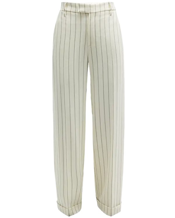 White and Grey Pinstripe Panama Straight Leg Trouser Online