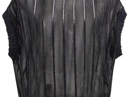 Black Sequin Stripe Chiffon Blouse Hot on Sale