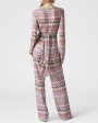 White and Pink Zigzag Long Sleeve Jumpsuit Hot on Sale