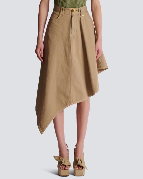 Beige Canvas Asymmetrical Midi Skirt Cheap