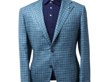 Sky and Mid Blue Plaid Sportcoat For Sale