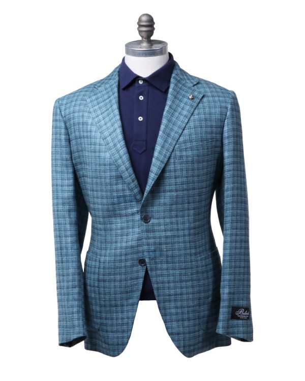 Sky and Mid Blue Plaid Sportcoat For Sale