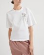 White Jersey Monili Flower Embellished T-Shirt Fashion