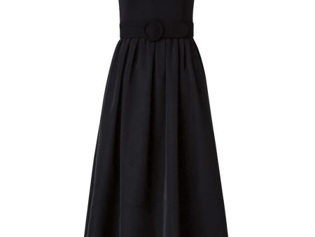 Black Taffeta Scoop Neck Midi Dress For Discount