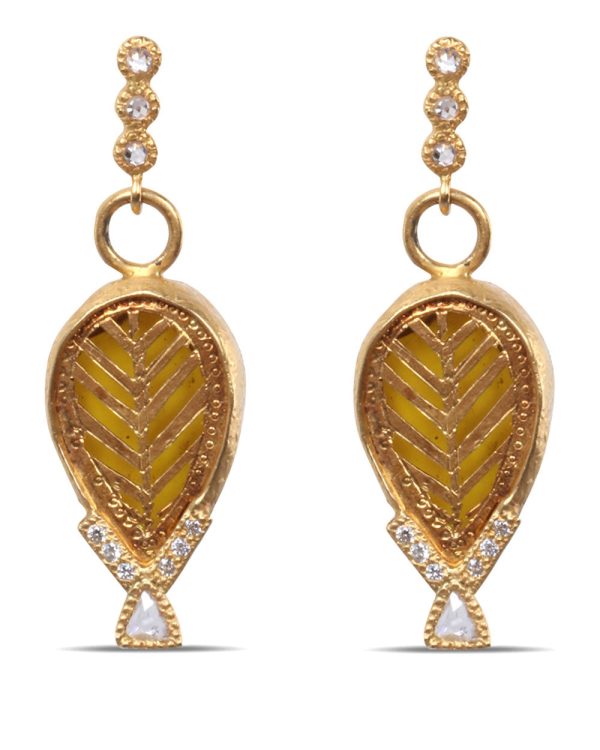 Thewa Yellow Glass Teardrop Earrings Online Sale