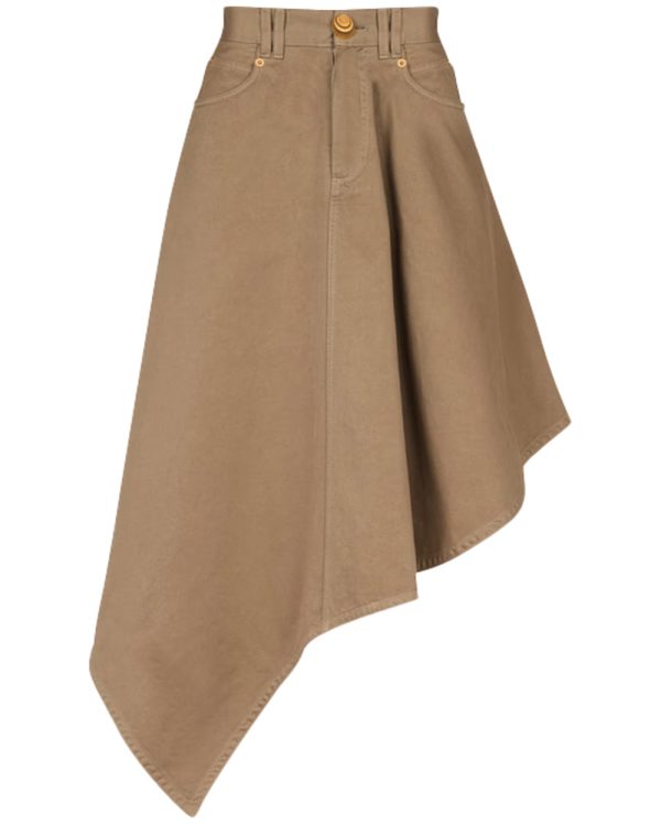 Beige Canvas Asymmetrical Midi Skirt Cheap