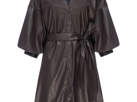 Timber Kate Belted Vegan Leather Shirt Dress Online now