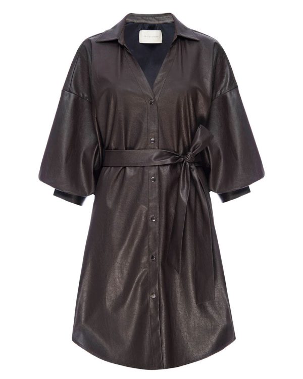 Timber Kate Belted Vegan Leather Shirt Dress Online now