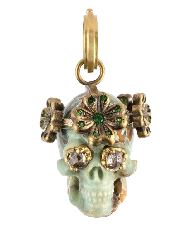 Turquoise Clover Skull Pendant For Cheap