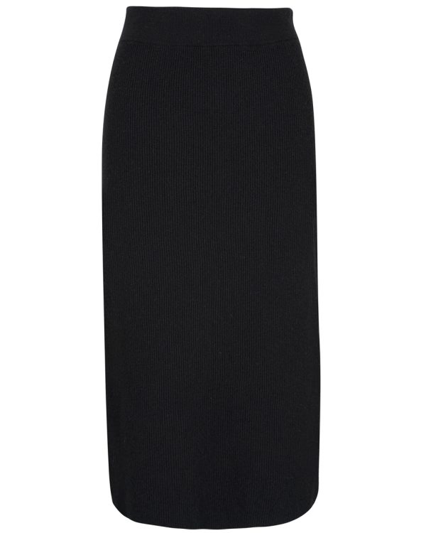 Black Ribbed Cashmere Midi Skirt Hot on Sale