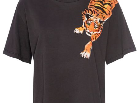 Washed Black Scratching Tiger Tee Hot on Sale