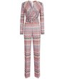 White and Pink Zigzag Long Sleeve Jumpsuit Hot on Sale