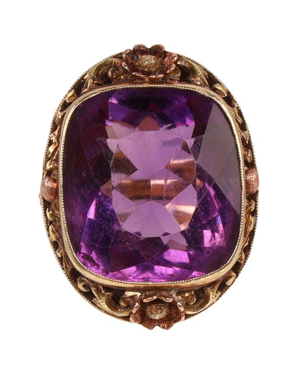 Vintage Amethyst and Amber Bezel Ring Online Hot Sale