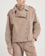 Warm Beige Suede Corduroy Moto Jacket on Sale