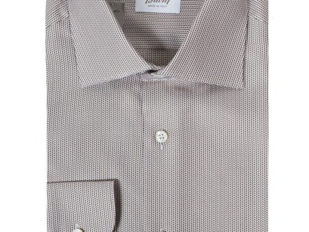 Brown and White Micro Motif Dress Shirt For Discount