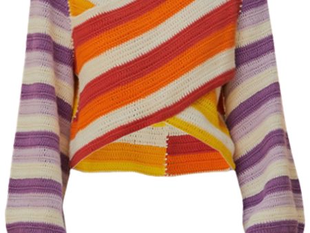 Sunset Stripe Crochet Criss Cross Sweater For Cheap