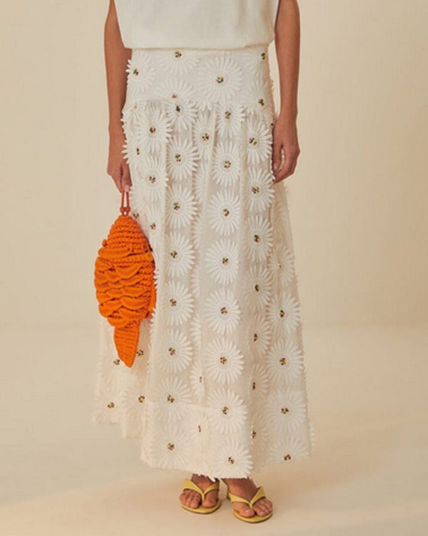 White Daisy Maxi Skirt For Discount