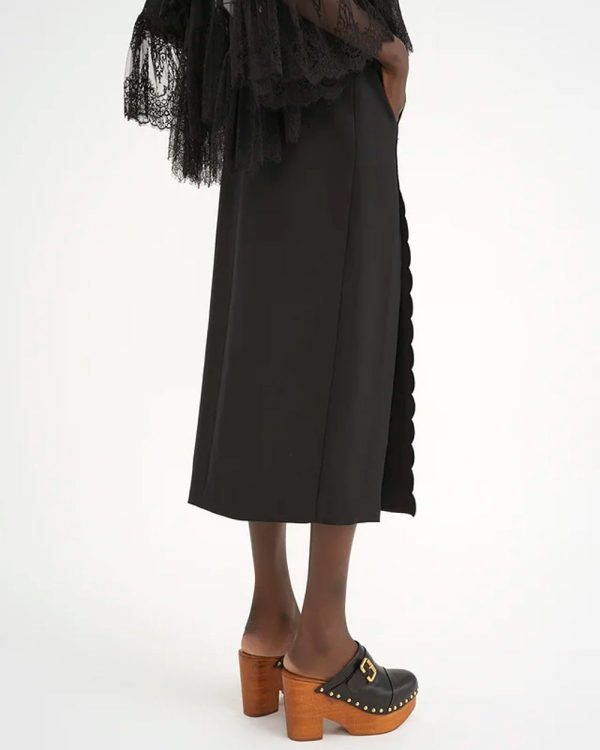 Black Scalloped Midi Skirt Discount