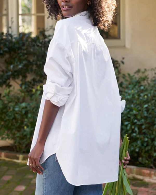 White Collarless Victoria Button Up Shirt For Discount