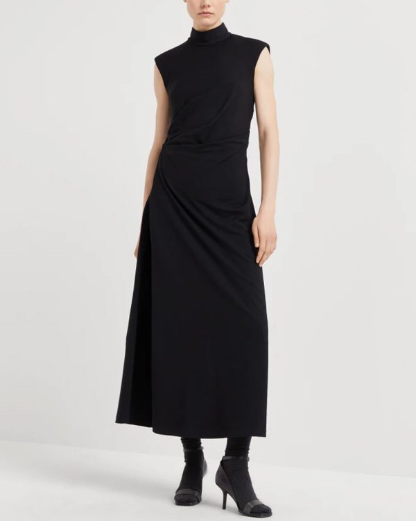 Black Mockneck Drape Jersey Dress Fashion