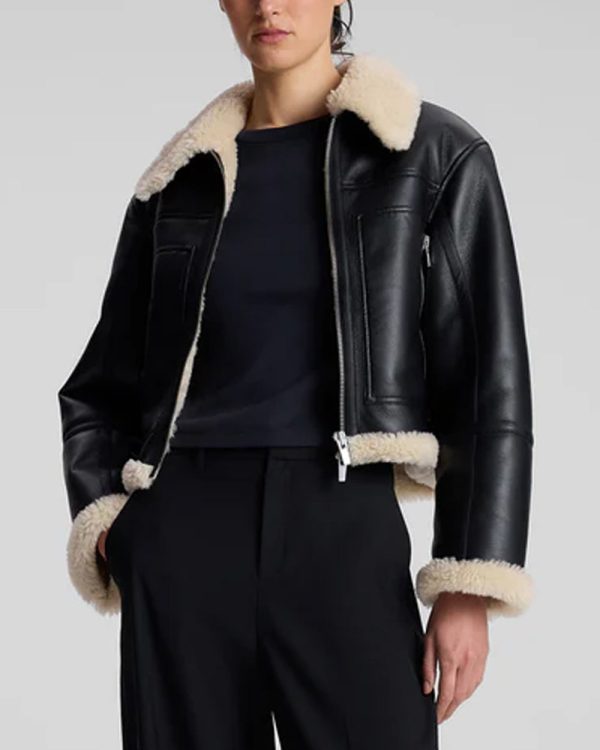 Black and Champagne Avery Shearling Jacket on Sale