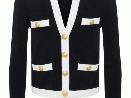 Black and White Estefania Contrast Trim Cardigan Online Sale