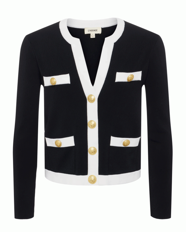 Black and White Estefania Contrast Trim Cardigan Online Sale