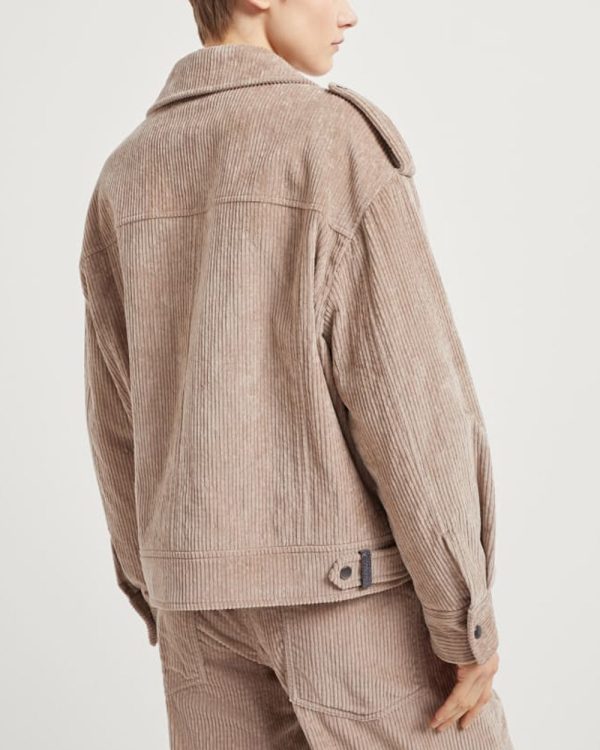 Warm Beige Suede Corduroy Moto Jacket on Sale