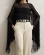 Black Jersey Fringe Blouse Hot on Sale