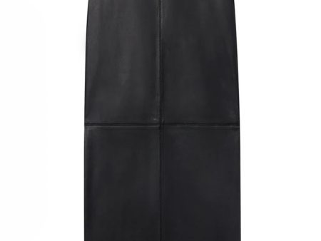 Black Marta Leather Midi Skirt For Sale