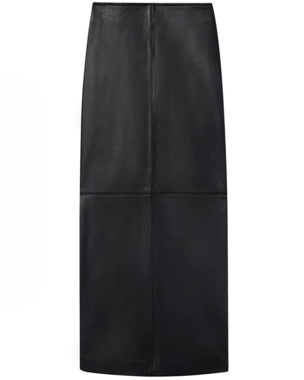 Black Marta Leather Midi Skirt For Sale