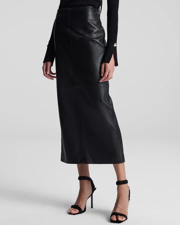 Black Marta Leather Midi Skirt For Sale