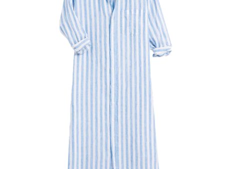 Blue and White Stripe Linen Rory Maxi Shirtdress For Discount