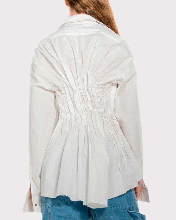 White Cinch Pleated Shirt Discount