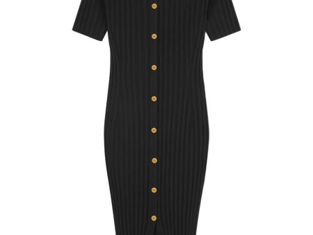 Black Ribbed Midi Dress Online