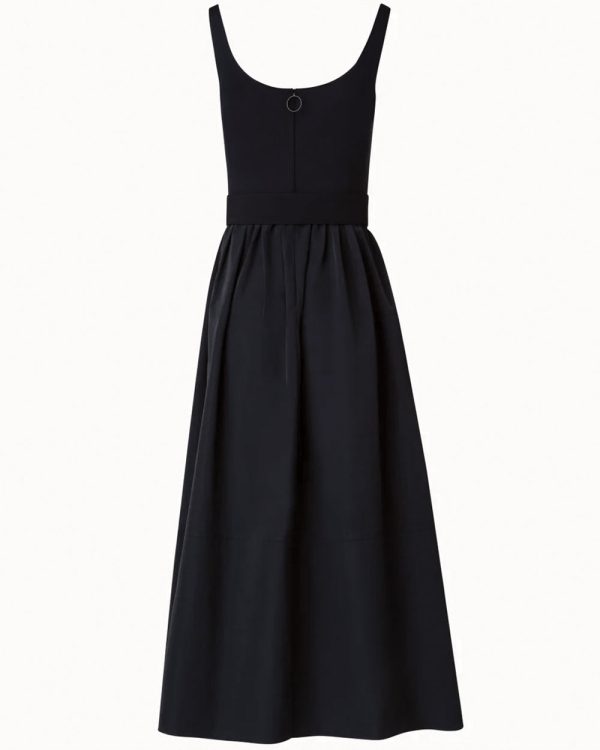 Black Taffeta Scoop Neck Midi Dress For Discount