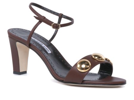 Chaouhenhi Embellished Leather Sandal in Dark Brown Cheap