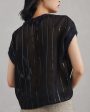 Black Sequin Stripe Chiffon Blouse Hot on Sale